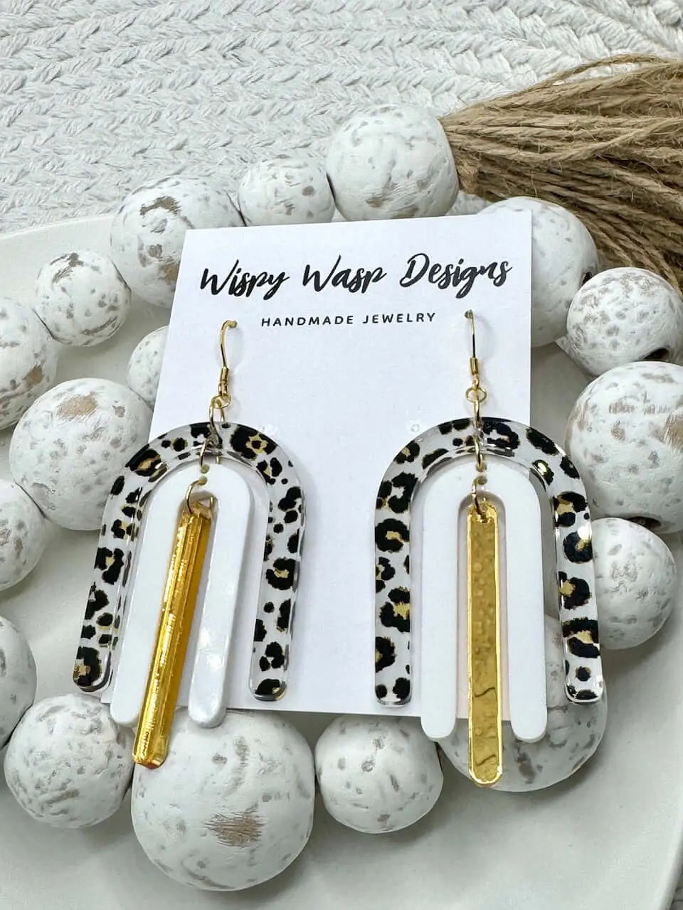 Leopard Print Rainbow Earrings - Handmade Dangle Jewelry by Wispy Wasp, Gold Accents