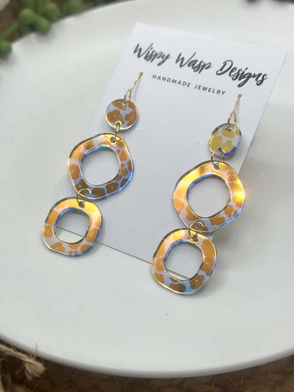 Leopard Print Earrings: Iridescent Acrylic, Handmade Jewelry by Wispy Wasp