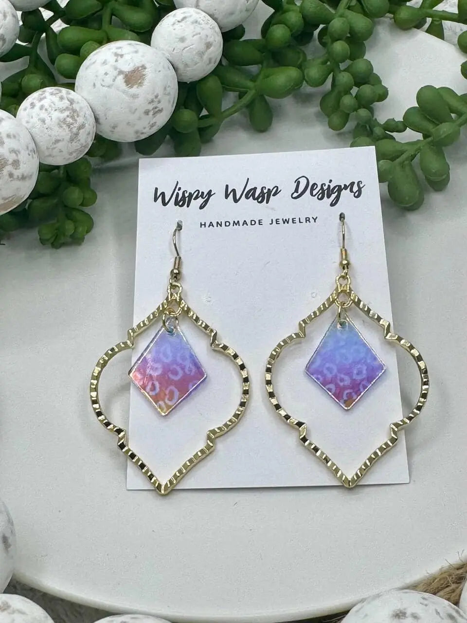 Otto Earring: Wispy Wasp handmade earrings, gold geometric statement jewelry. Unique leopard acrylic design. #handmade #earrings