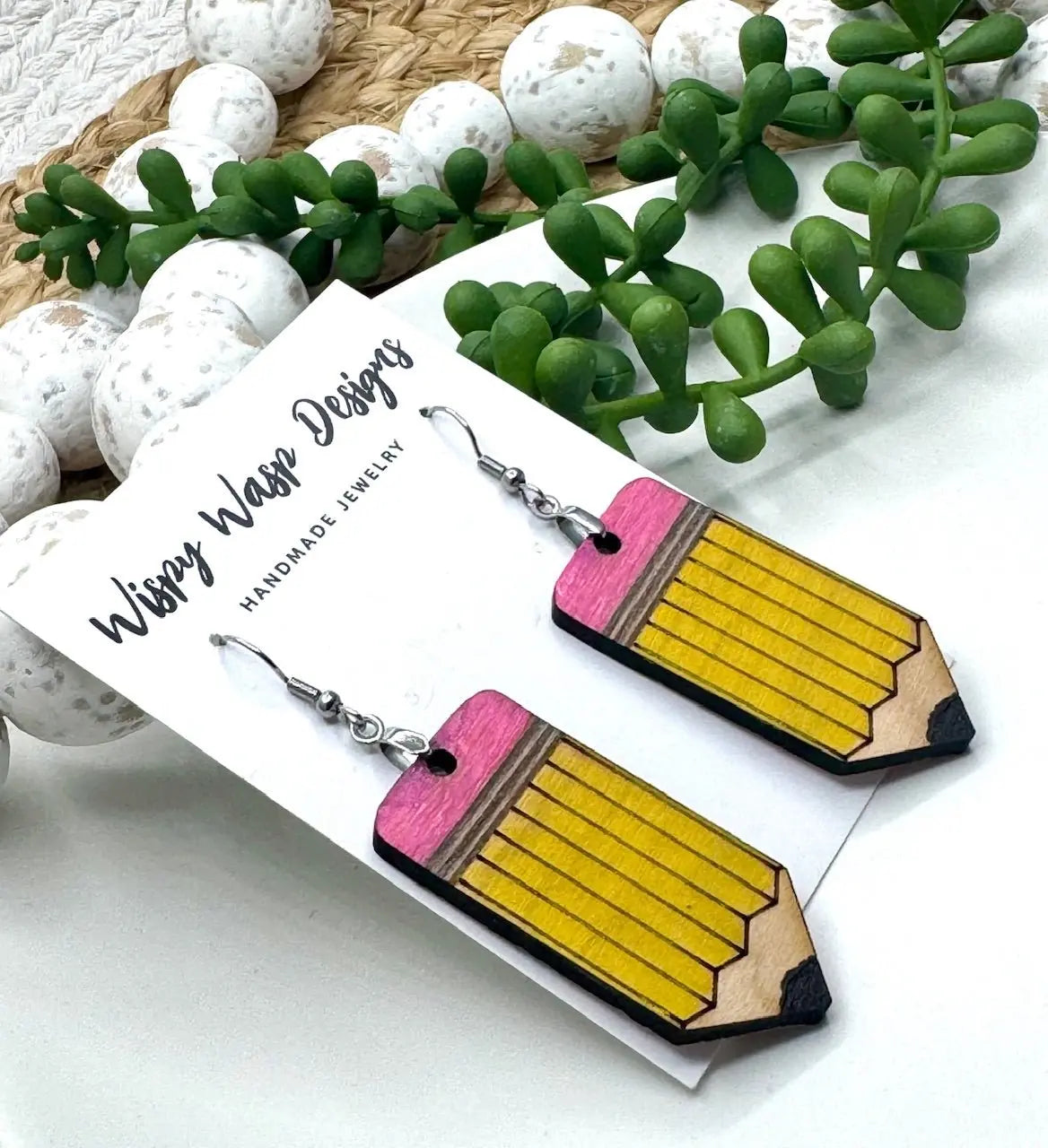 Pencil Earrings - Teacher Gift Handmade Jewelry by Wispy Wasp Designs - Unique Back to School Earrings