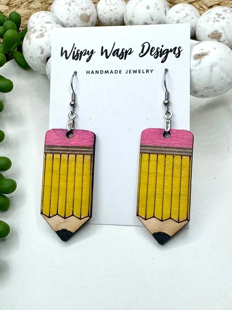 Pencil Earrings Teacher Gift | Wood Handmade Jewelry - Classroom Accessories