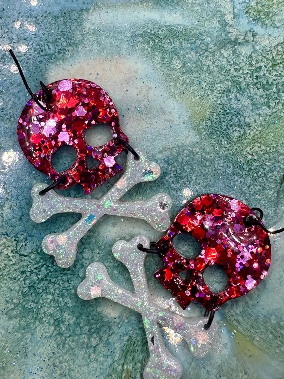 Skull & Bone Earrings: Glittery Halloween Jewelry, Handmade in Mississippi