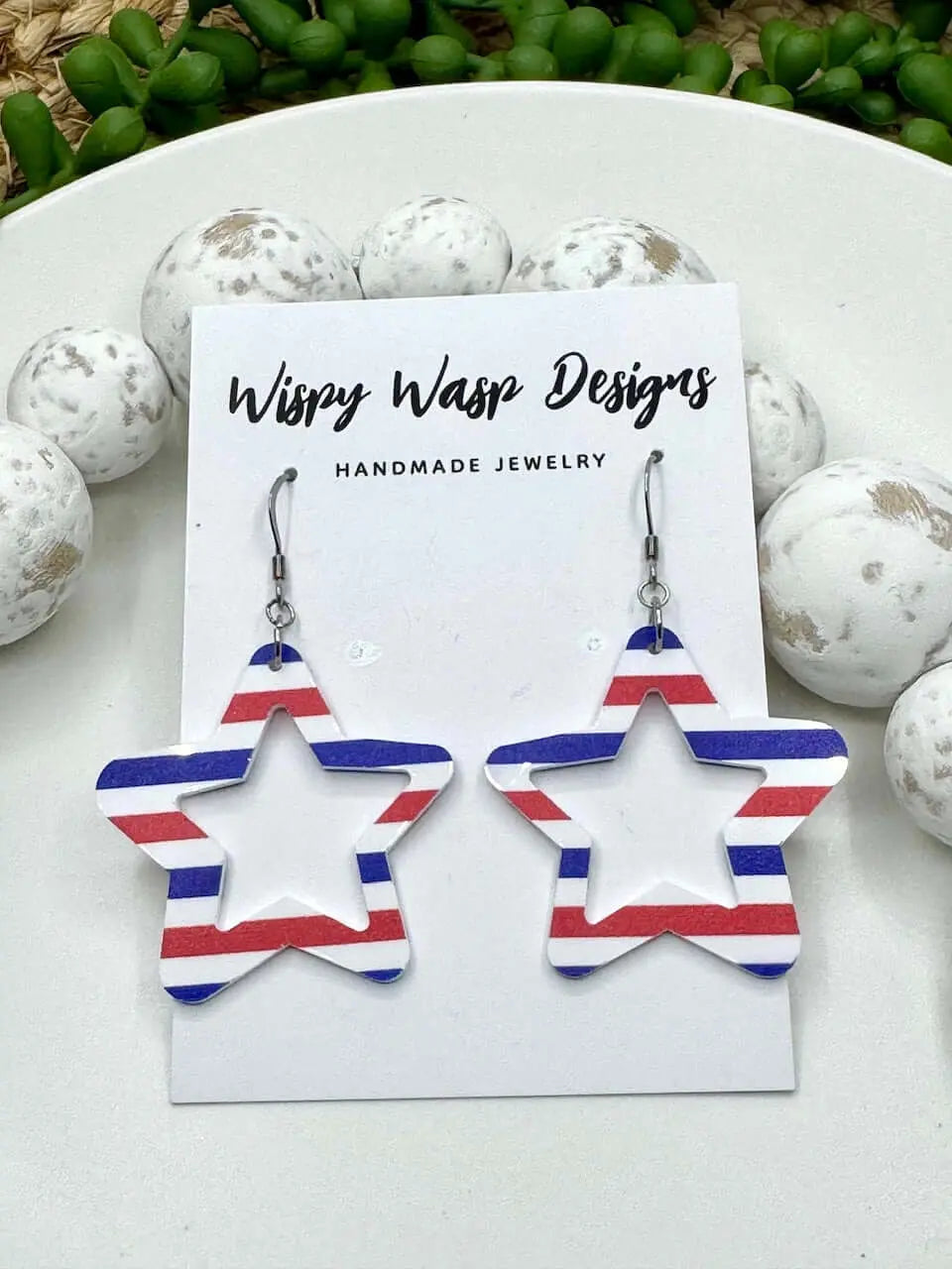 Star Earrings - American Flag Patriotic Jewelry - Wispy Wasp Designs Handmade Earrings