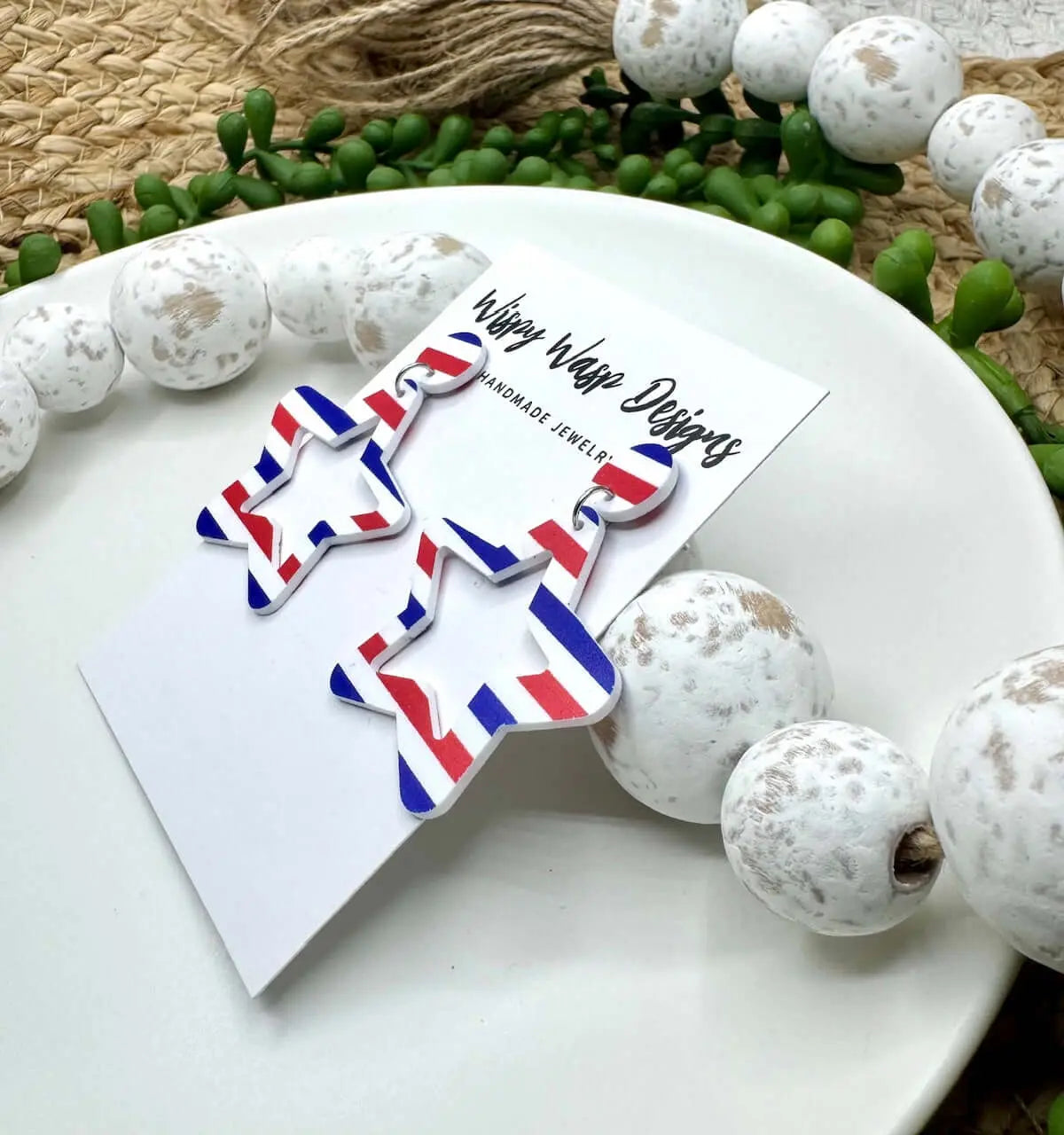 Patriotic Star Earrings - Handmade 4th of July Jewelry by Wispy Wasp Designs