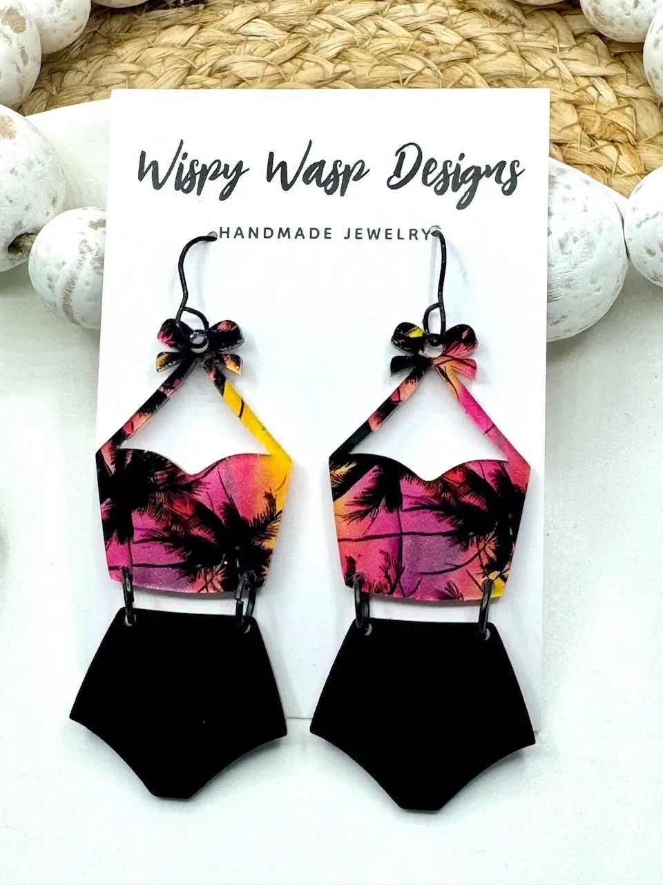 Retro Swimsuit Earrings: 80s Palm Tree Design, Handmade in Mississippi, Lightweight & Hypoallergenic Statement Jewelry