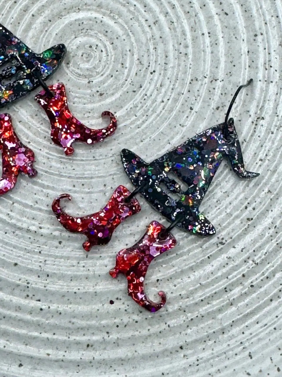 Halloween Earrings: Witch Hat & Boot Charms, Handmade Festive Jewelry, Hypoallergenic, Main Street Collective
