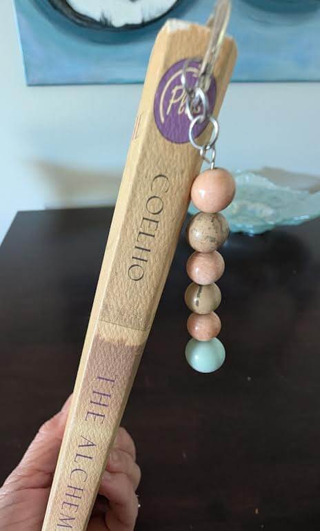 Book: "The Alchemist" with gemstone keychain bookmark. Unique jewelry. 