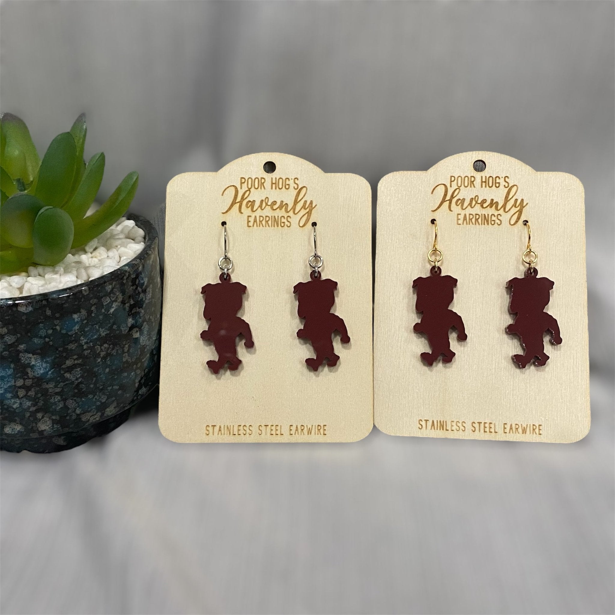 Maroon Bulldog Acrylic Earrings – Mississippi Game Day Spirit Jewelry