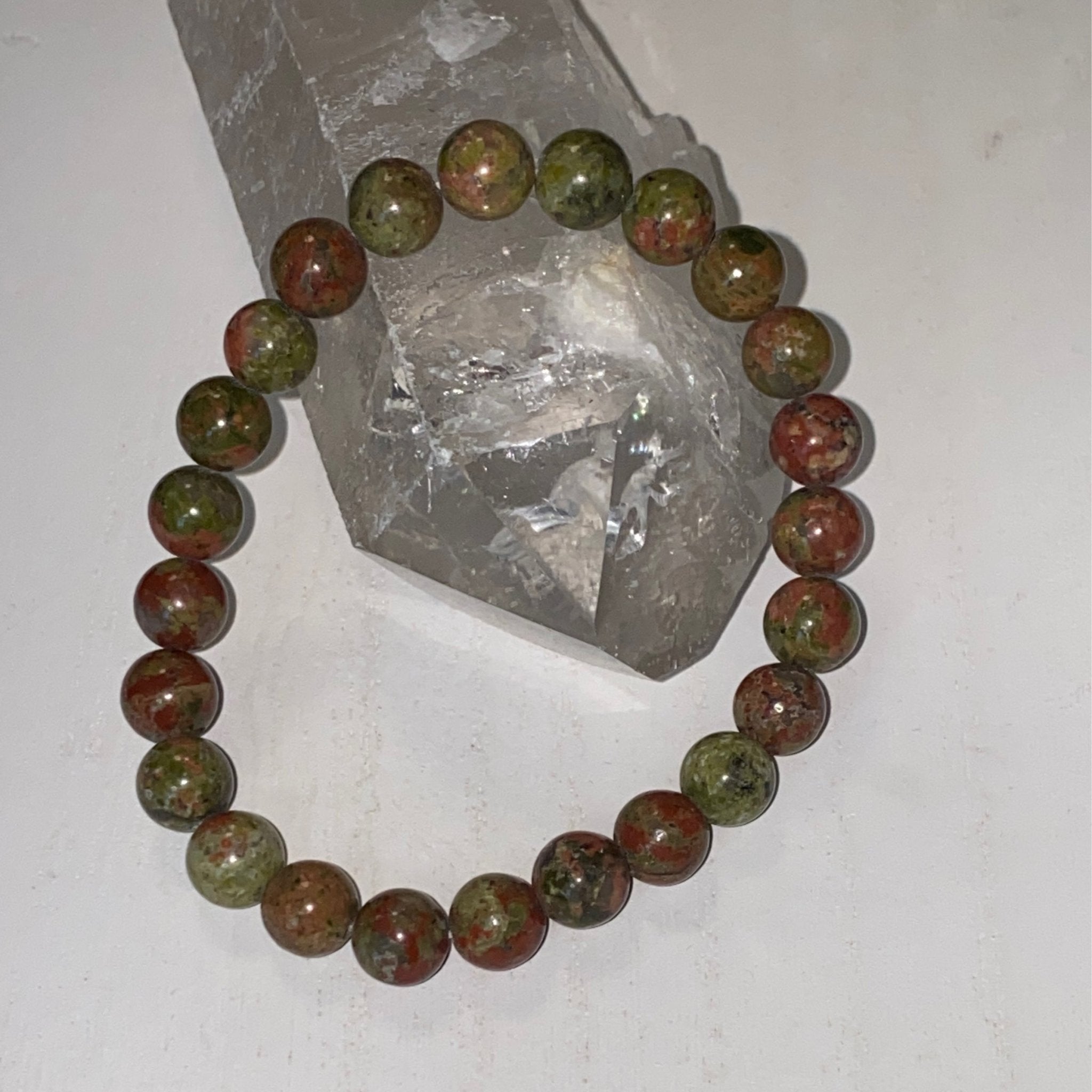 Handmade Unakite bracelet with 8mm natural gemstone beads from Hands of Earth Energy