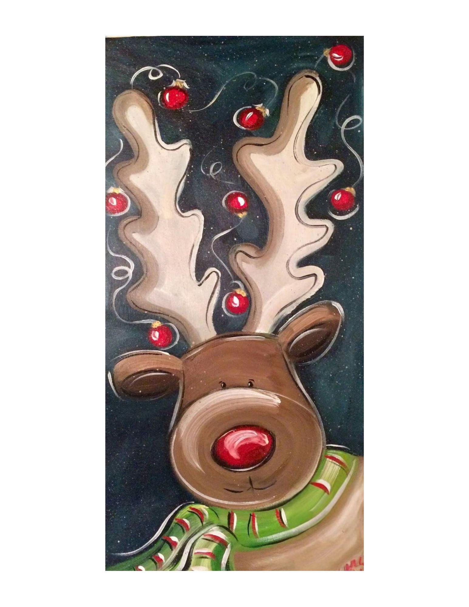 Festive Reindeer Painting: Whimsical Christmas Art, DIY Holiday Decor, painting design
