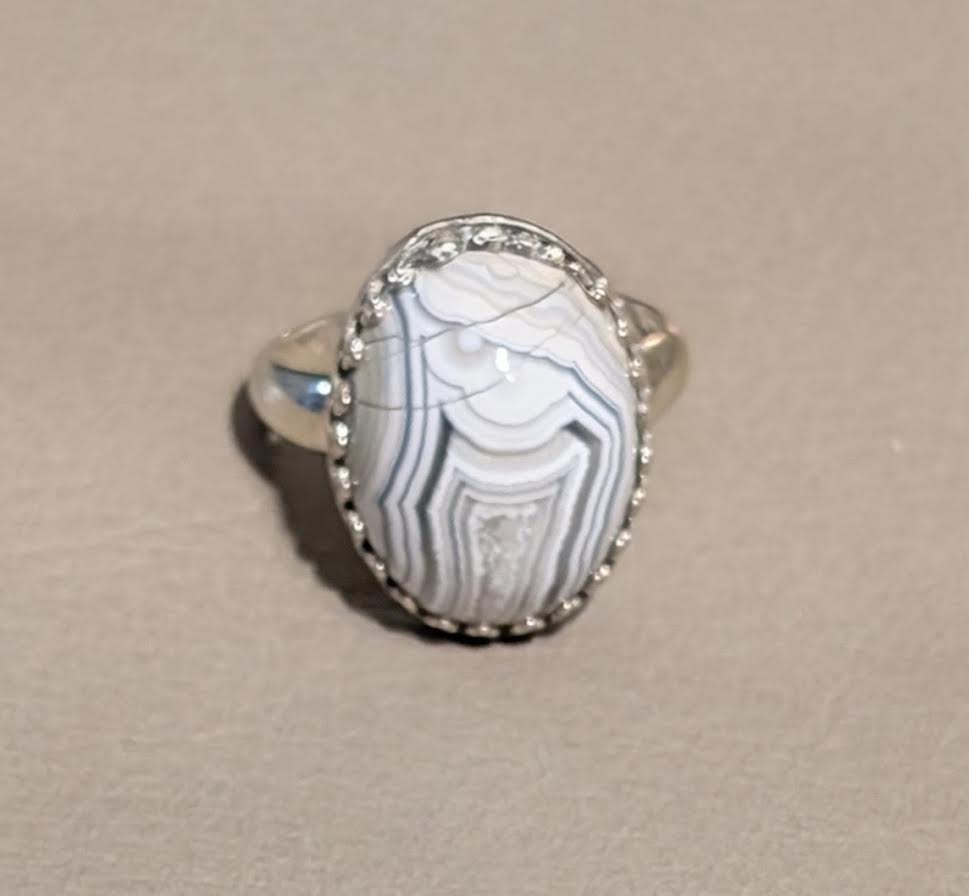 Valet Agate Ring Sterling Silver Size 7 Oval Druzy Handmade Mississippi | Agate Jewelry Gift