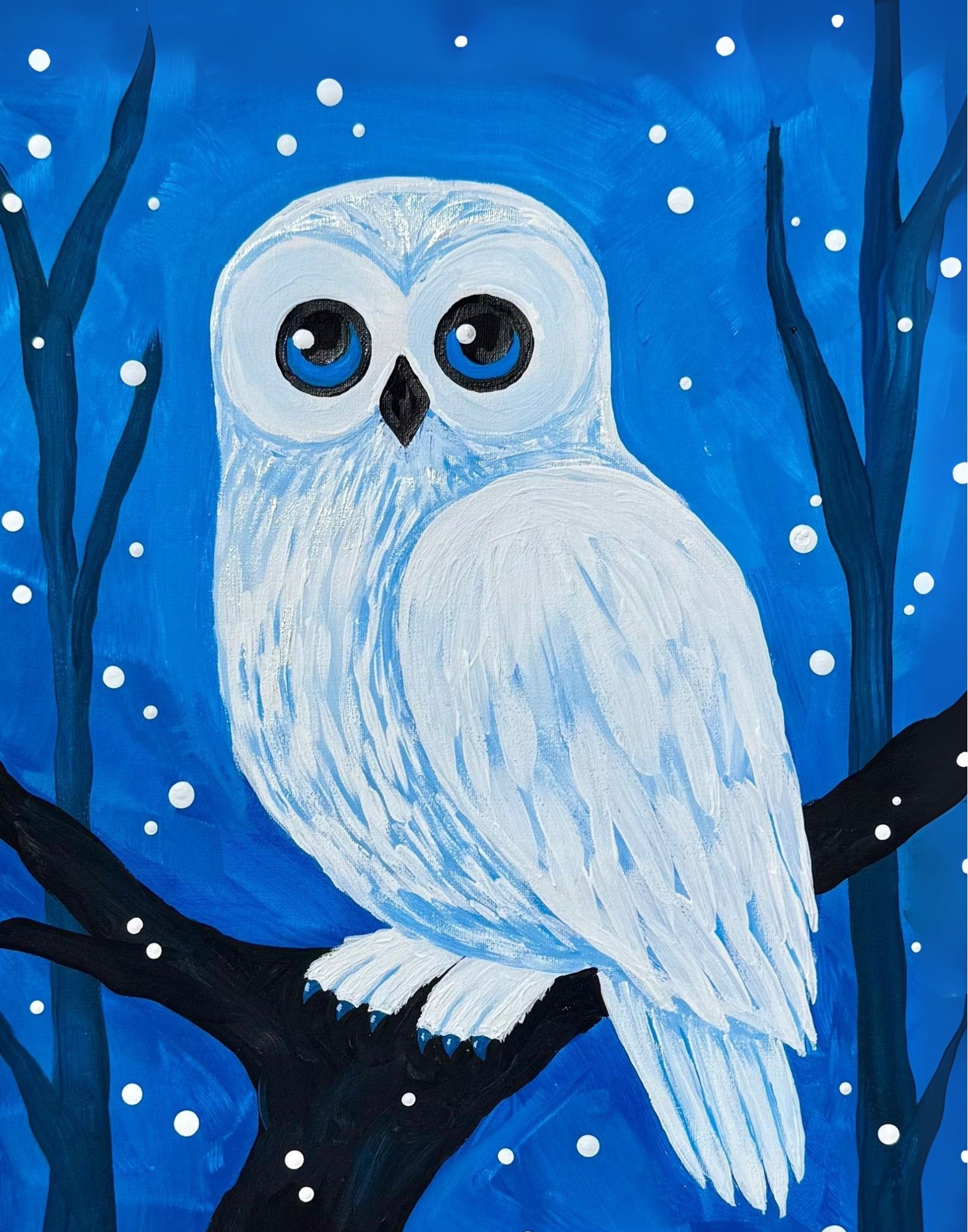 Winter Owl Painting: DIY Snowy Scene, Cute Bird Art Canvas Kit