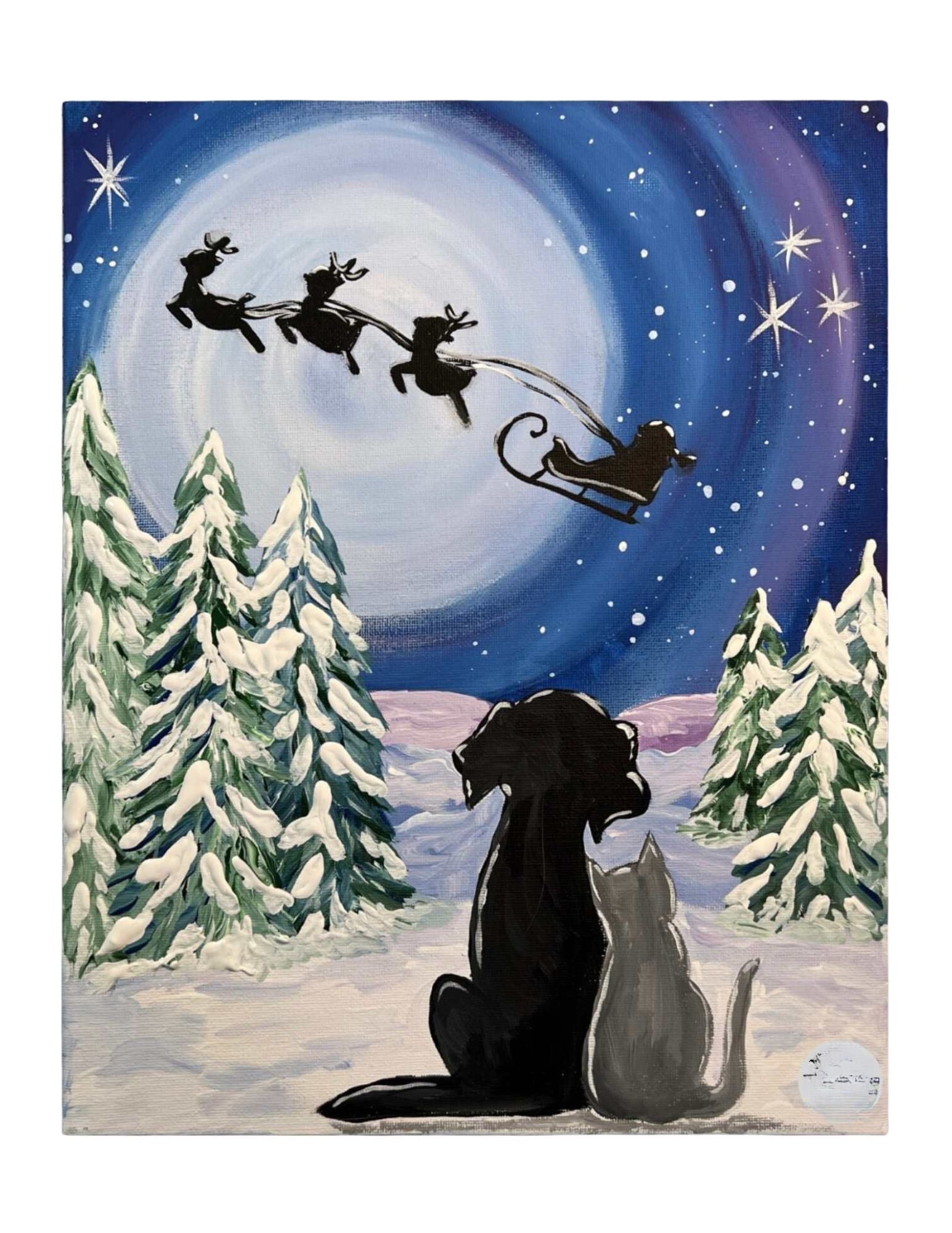 Picture of a dog and cat waiting for Santa to come