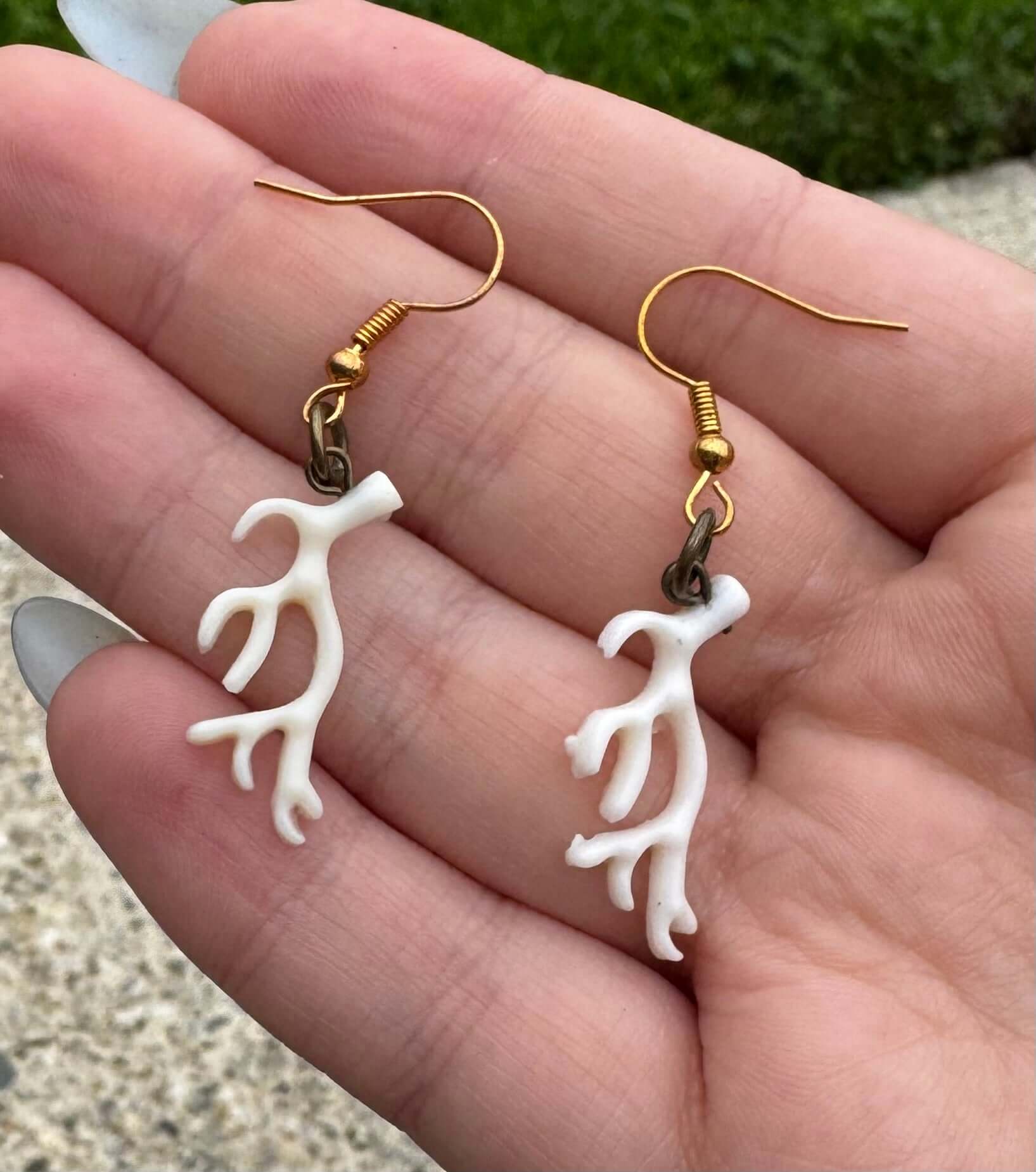 Coral Branch Earrings: Brass & Bone, Handmade in Mississippi by Mushroom Lady Co. Gothic, Cottagecore Style