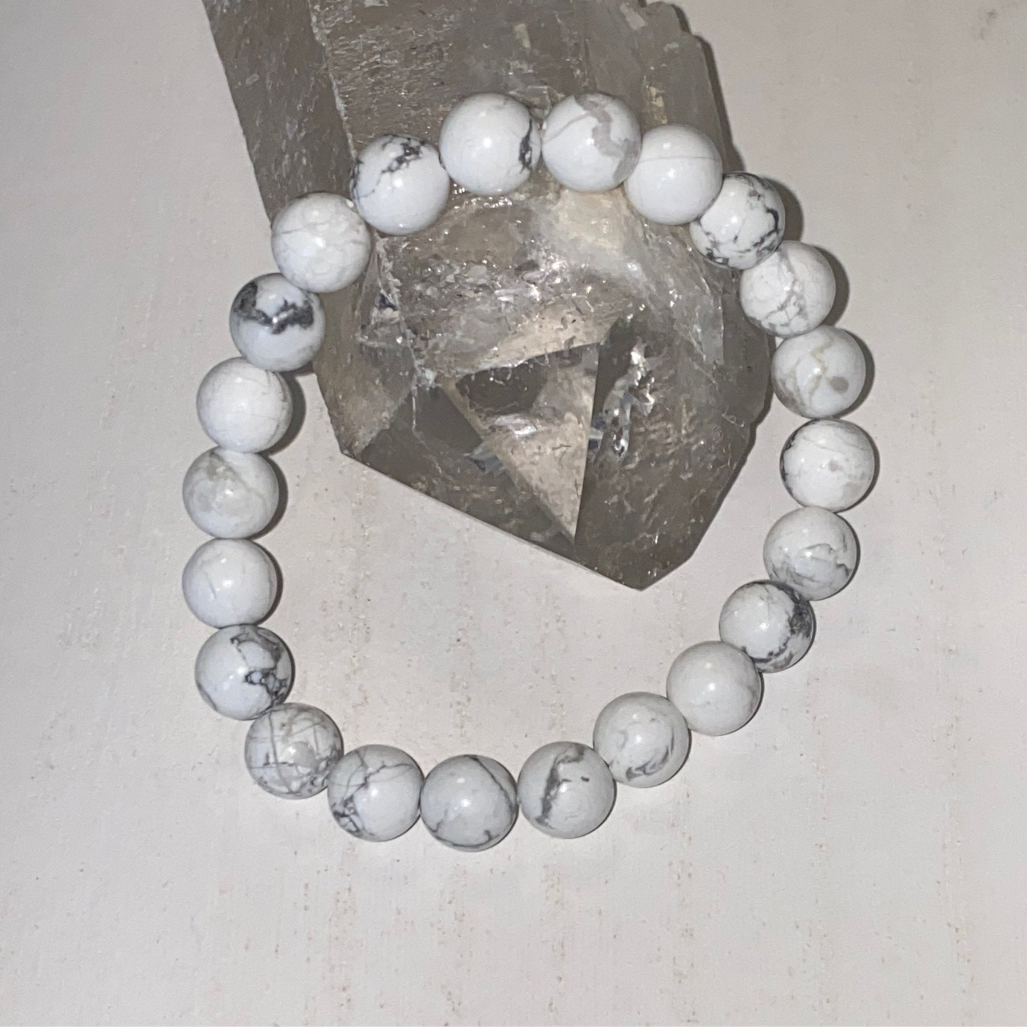 Handmade White Howlite bracelet with 8mm marbled gemstone beads from Hands of Earth Energy