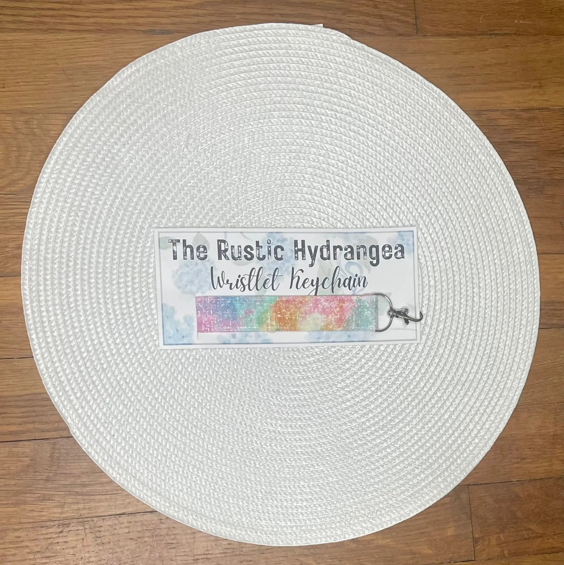 Rustic Hydrangea Wristlet Keychain by Main Street Collective. Fabric Keychain, Keyring, Handsfree Convenience