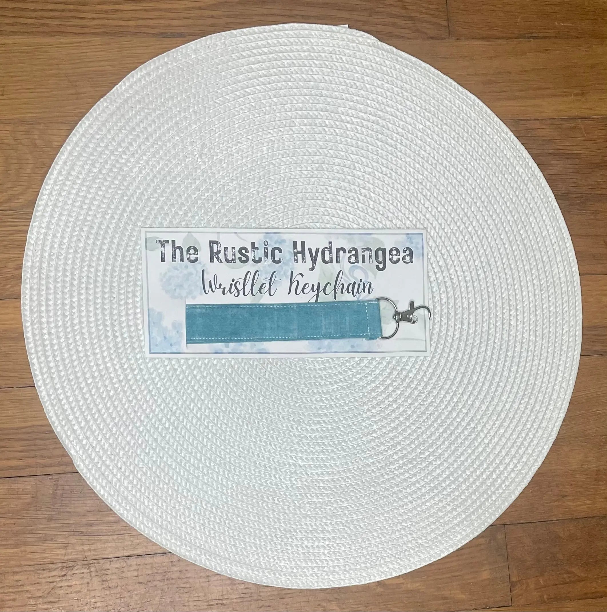 Rustic Hydrangea Wristlet Keychain: Stylish Fabric Key Holder, handmade by Main Street Collective