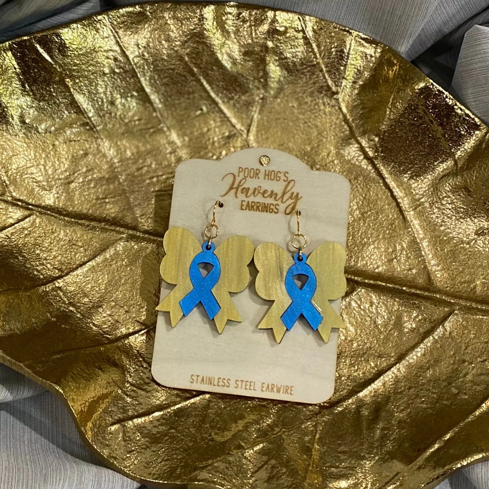 Yellow and Blue Ribbon Bow Earrings | Down Syndrome Awareness Jewelry | Main Street Collective