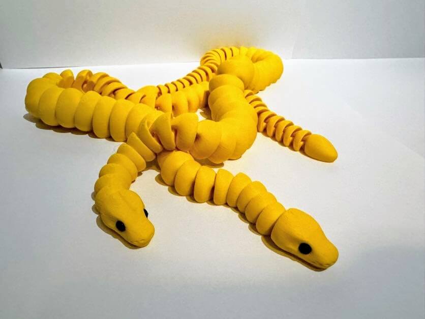 Yellow Fidget Snake: Articulated 3D Printed Toy by Mushroom Lady Co. Sensory Snake Toy!