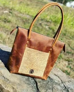 Handmade Leather Zippered Tote Purse by Main Street Collective