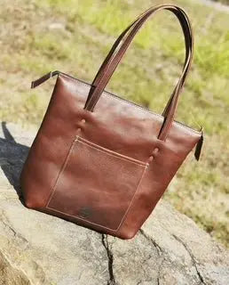 Brown Leather Zippered Tote Bag | Main Street Collective