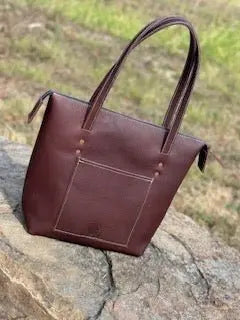 Brown Leather Tote Bag with Zipper, Main Street Collective