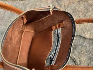 Brown Leather Zippered Purse - Handmade Tote Bag by Main Street Collective
