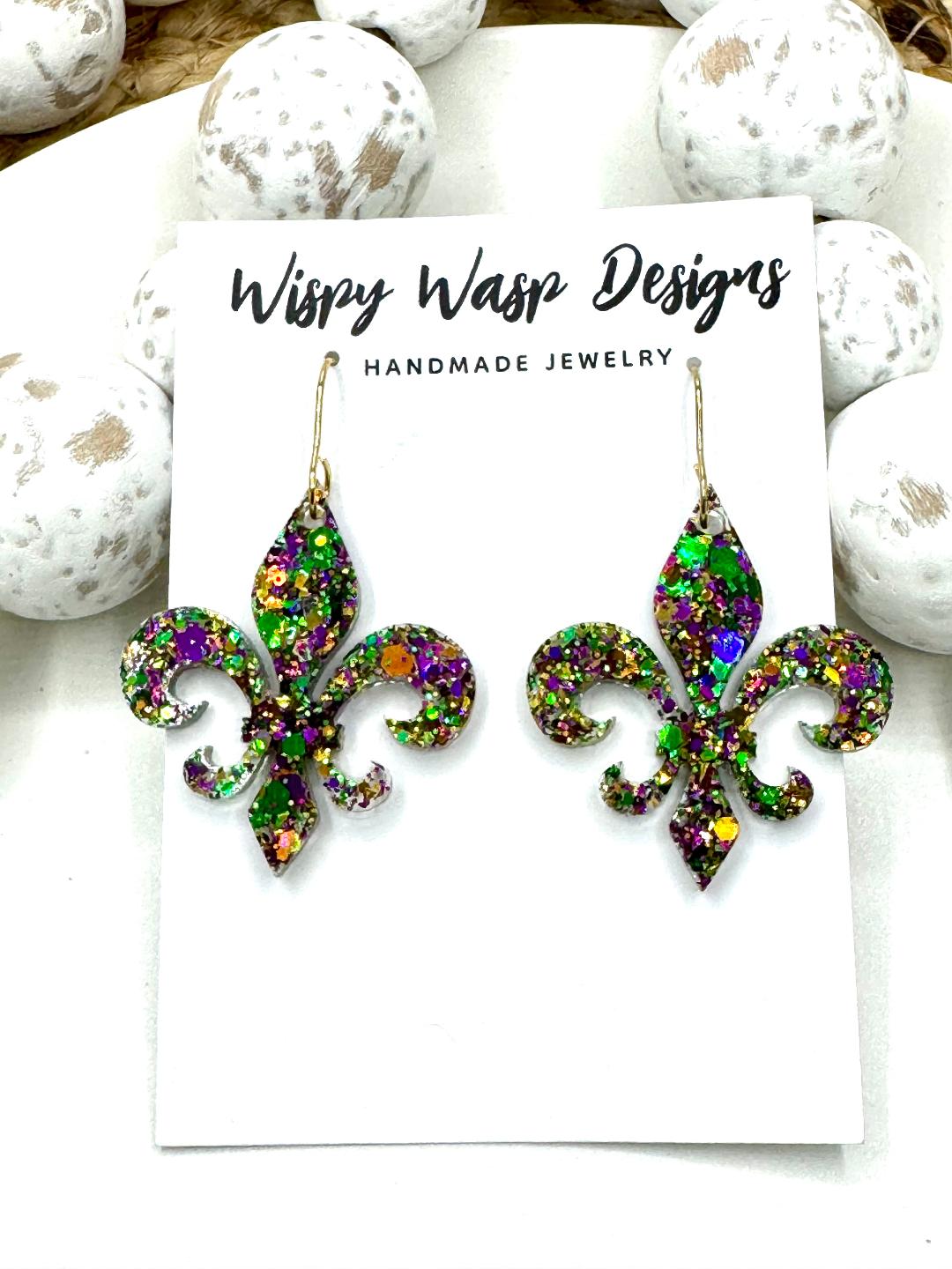 Mardi Gras Fleur de lis Earrings – Lightweight, Hypoallergenic, Festive Style