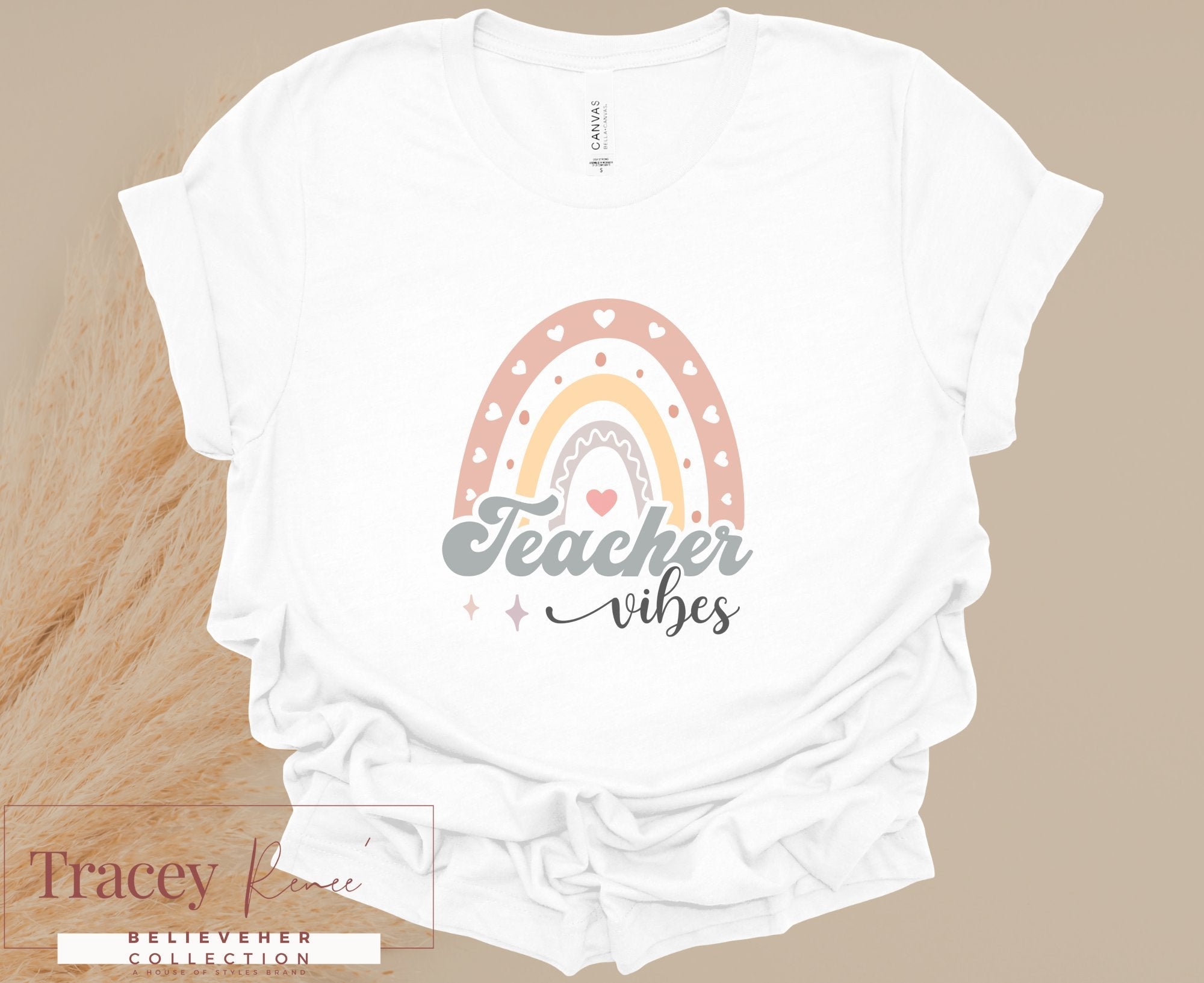 Teacher Vibes T-Shirt: Spring Collection Rainbow Design - Shop Now! Tracey Rance Believeher Collection