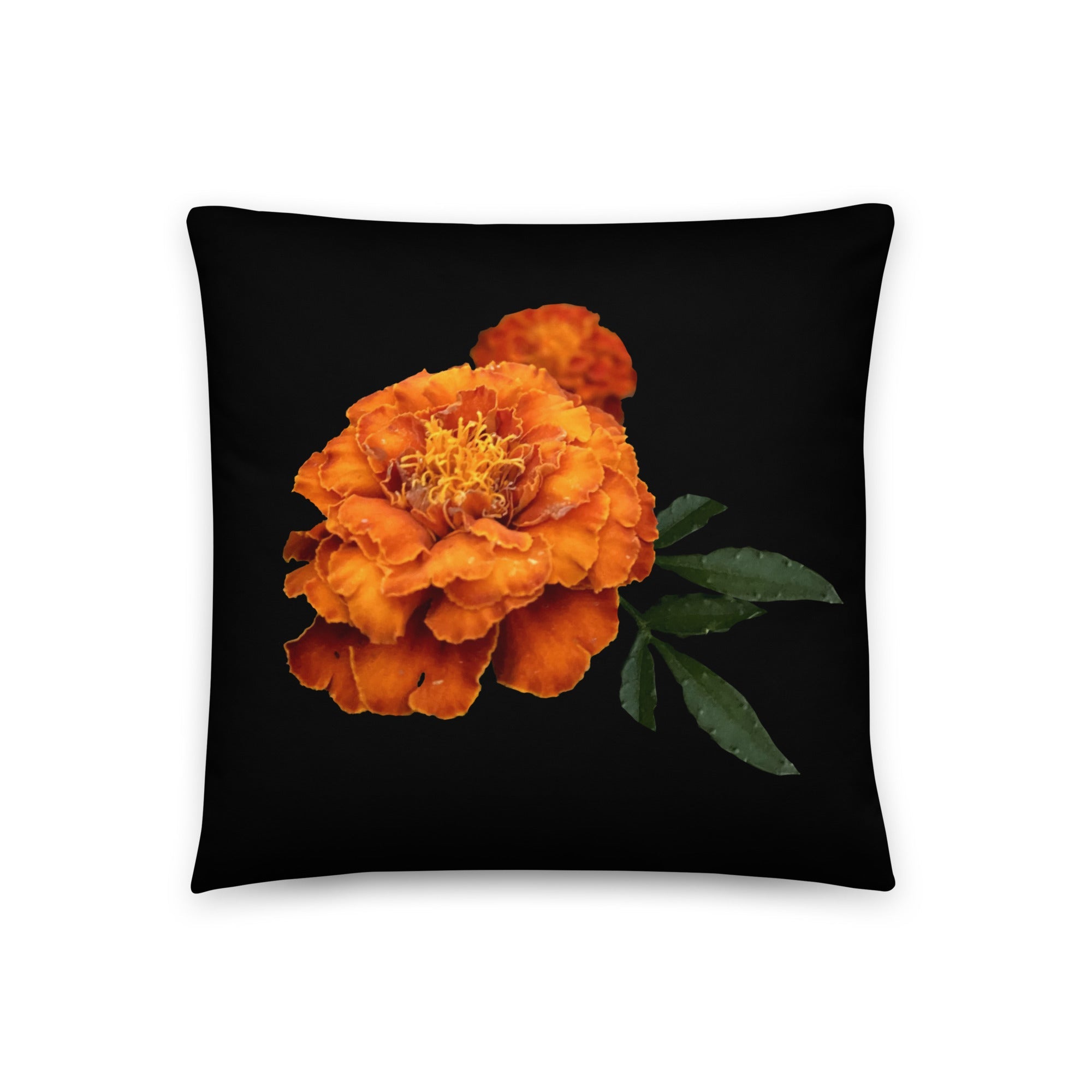 Orange Flower Pillow - Main Street Collective - Black Background, Soft Floral Decorative Pillow, Home Decor Accent