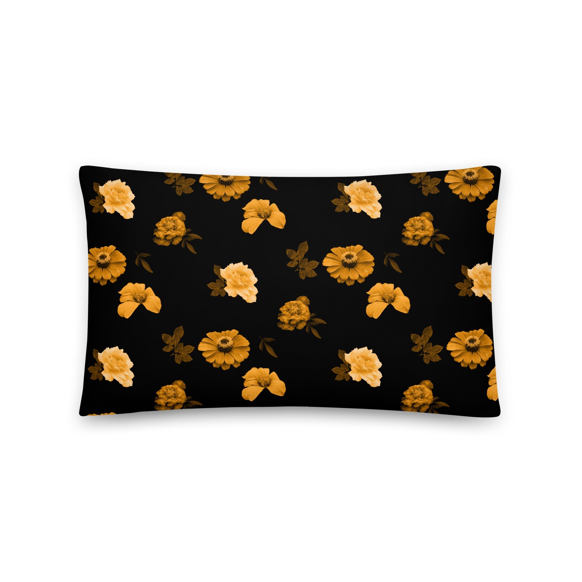 Floral Pillow: Gold Flowers on Black | Decorative Throw Pillow