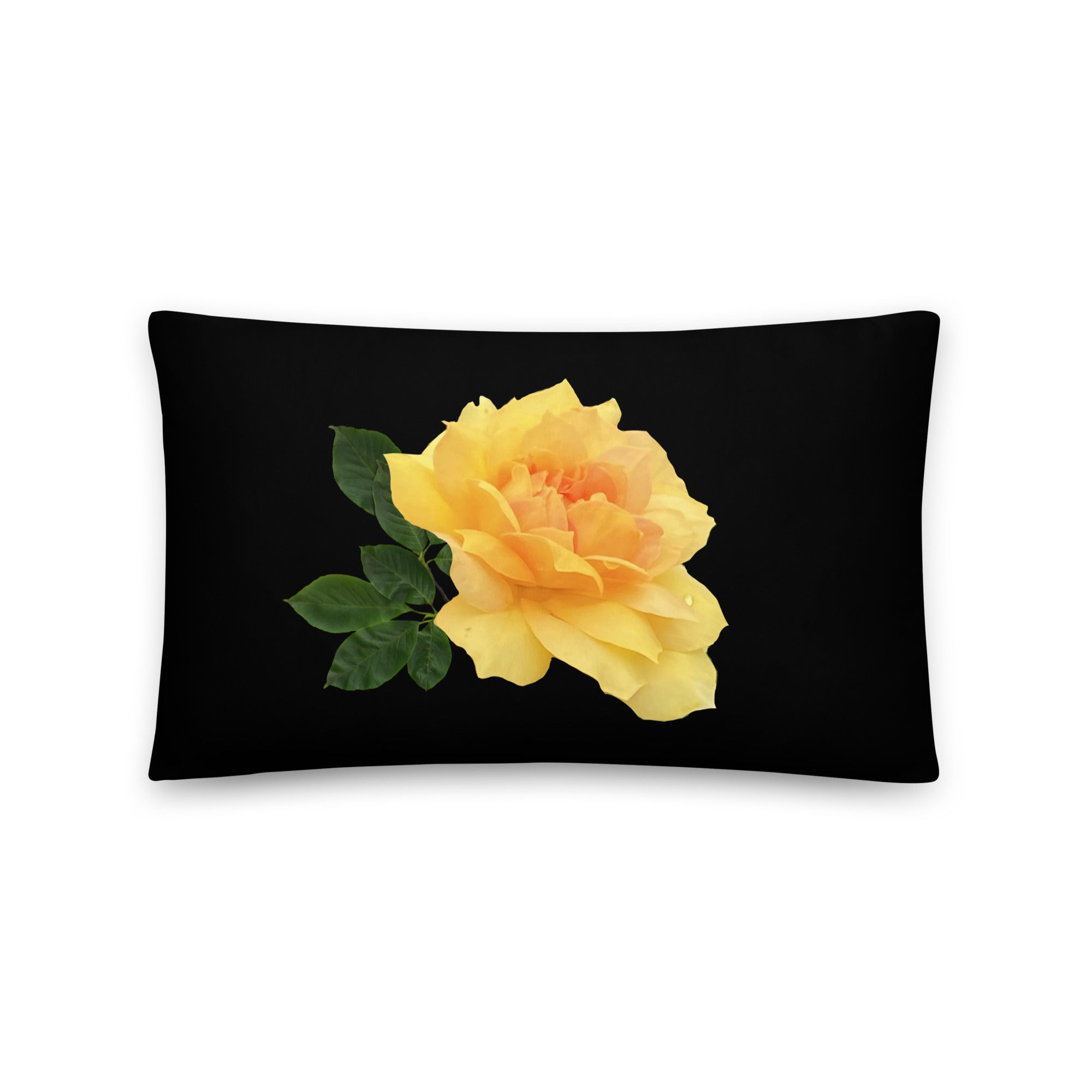 Yellow Flower Decorative Pillow - Black Background Home Decor