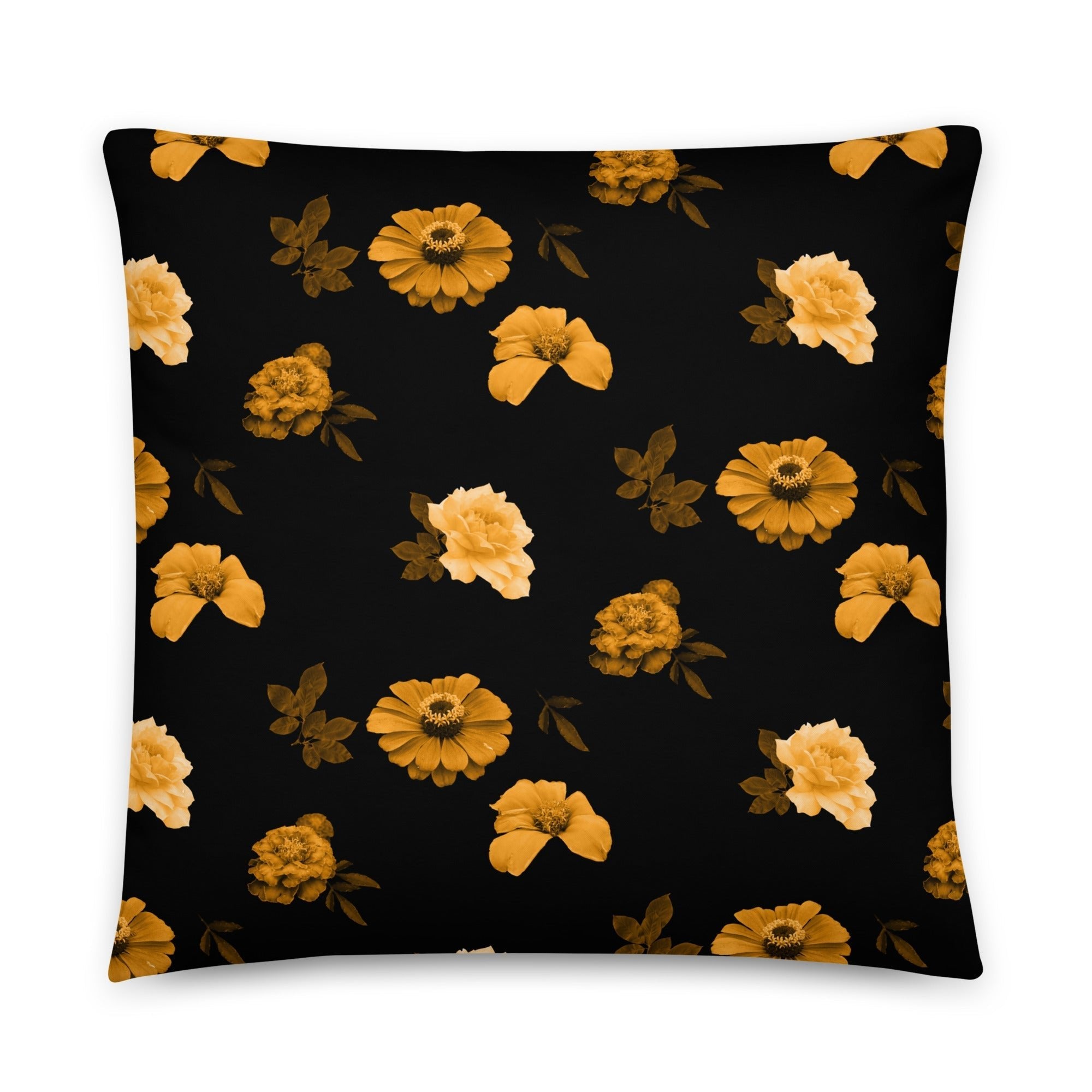 FLOWERS TO BED pillow: Black floral pattern decorative throw pillow.