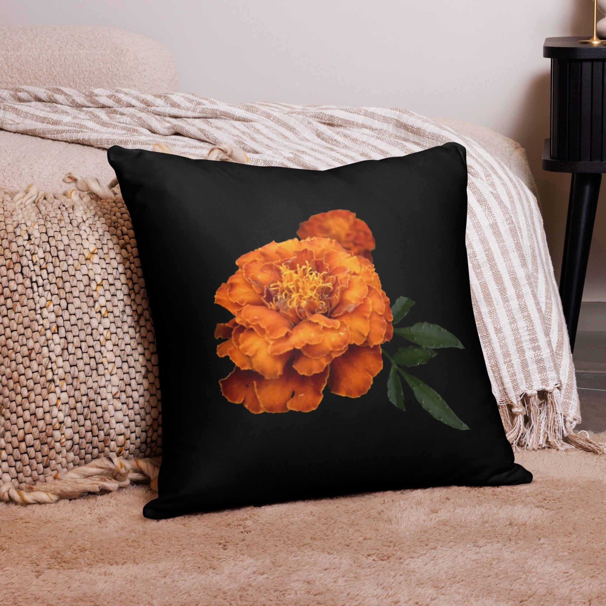 Orange Flower Soft Pillow: Decorative floral throw pillow for cozy home decor from Main Street Collective.
