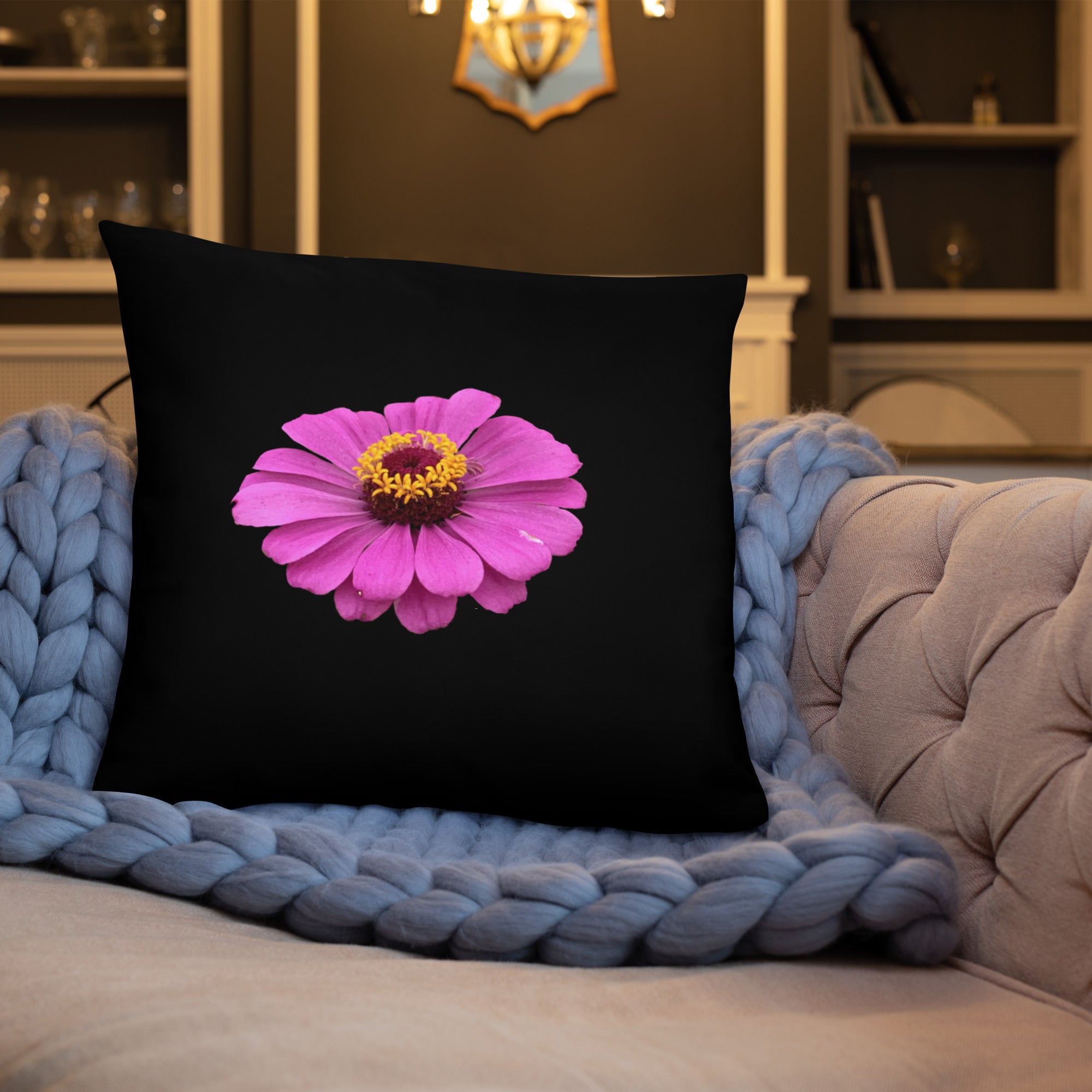 Purple Flower Pillow on Couch | Floral Decorative Cushion | Home Decor Accent