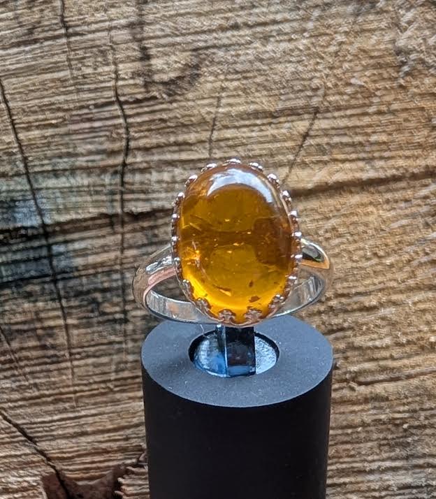 Honey-Gold Amber Ring Size 6 - Sterling Silver, Fossilized Resin, Main Street Collective