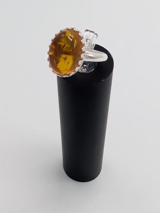 Honey-Gold Amber Ring, Size 6, Sterling Silver Bezel. Genuine Amber Stone, Women's Ring.