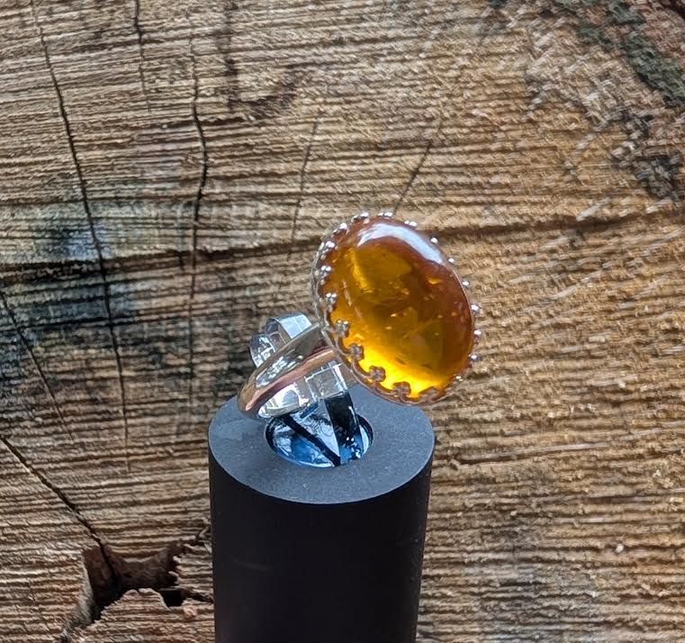 Honey Gold Amber Ring - Sterling Silver Bezel, Size 6. Oval Amber Gemstone Jewelry by Main Street Collective LLC