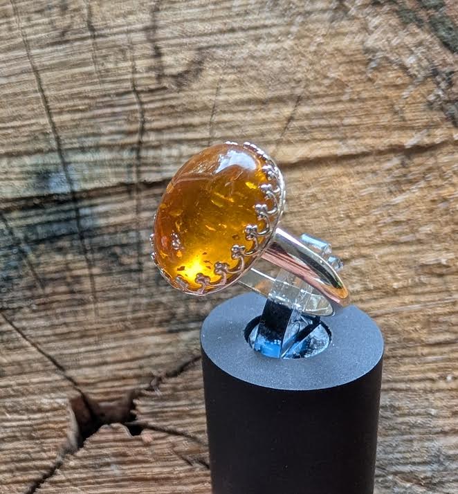 Honey-Gold Amber Ring - Sterling Silver - Size 6 - Main Street Collective