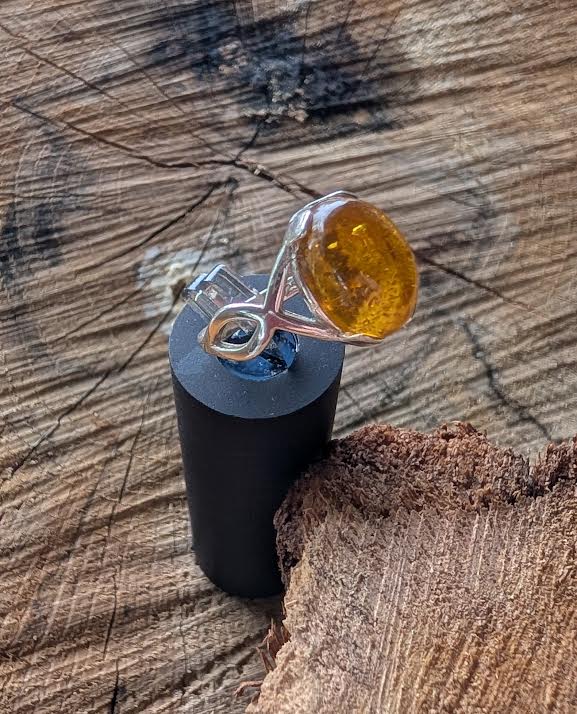Amber Ring Sterling Silver Size 7 - Handmade Jewelry Mississippi - Solid Rock Jewelry