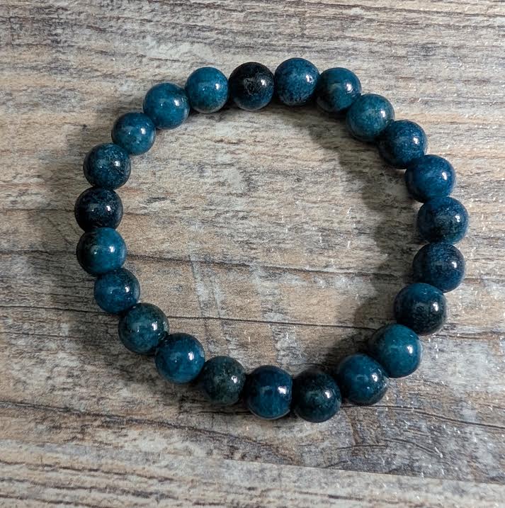 Apatite Bracelet: Blue Beaded Stretch Bracelet, 6.5 inch wrist. Genuine Apatite Gemstone Jewelry, Main Street Collective L.L.C.