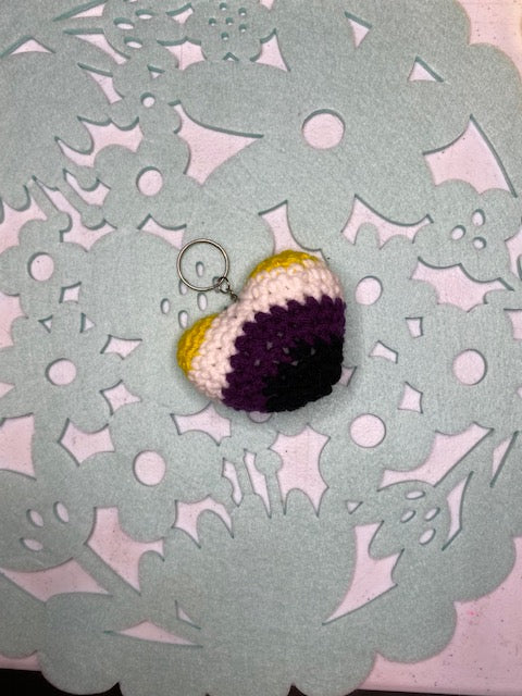 Nonbinary Pride Heart Keychain: Handmade Crocheted LGBTQ Accessory