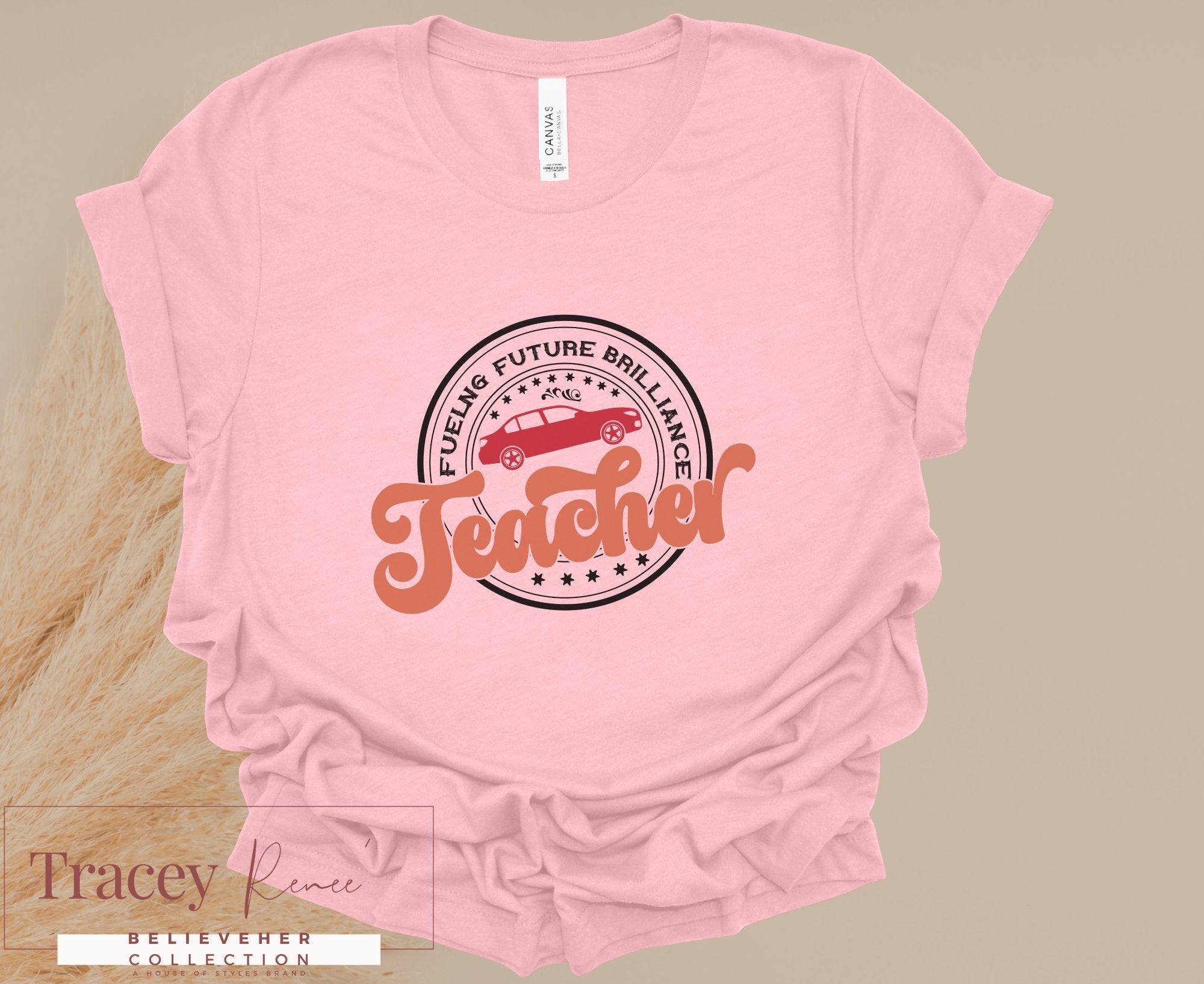 Pink Teacher T-Shirt - "Fueling Future Brilliance" Retro Design for Educators, Teacher Appreciation Gift