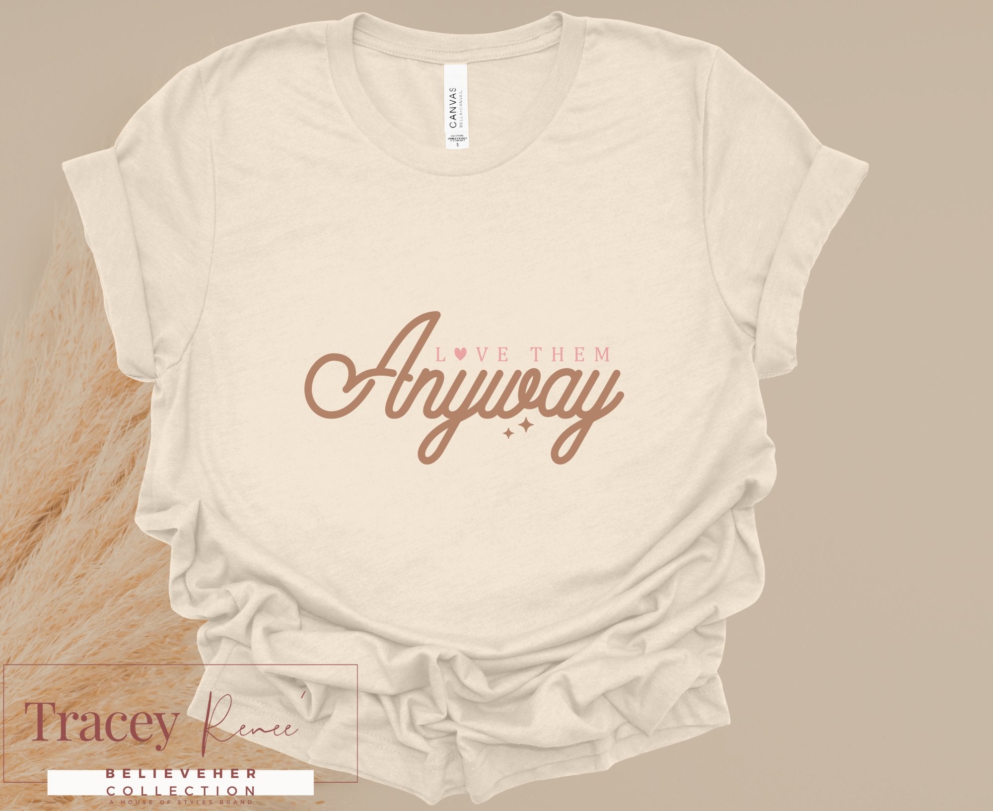 LOVE THEM ANYWAY Beige T-Shirt | Main Street Collective Christian Faith Apparel