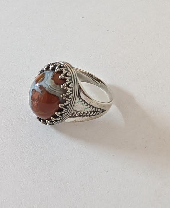 Butterfly Jasper Ring, Brown & White Cabochon, Intricate Sterling Silver, Size 8, Handmade Jewelry