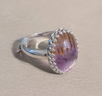 Cacoxenite in Amethyst Ring - Golden Needles of Light (Size 8) by Solid Rock Jewelry | Main Street Collective Mississippi Handmade Gifts and Marketplace