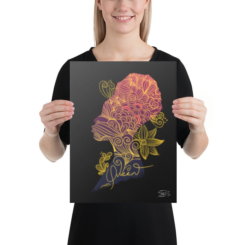 Queen Canvas Print: African Woman Silhouette with Floral Design | Home Decor