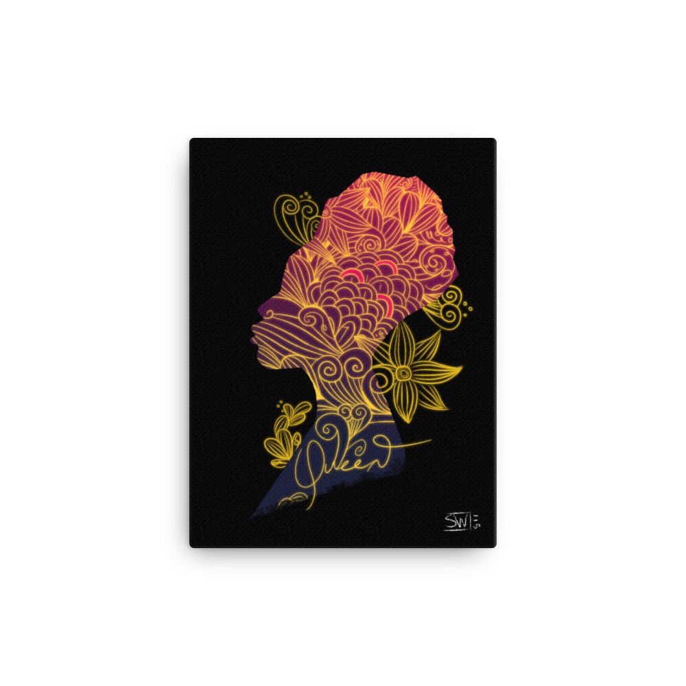 Queen Canvas Print: Silhouette of African Woman with Floral Design | Art by Main Street Collective