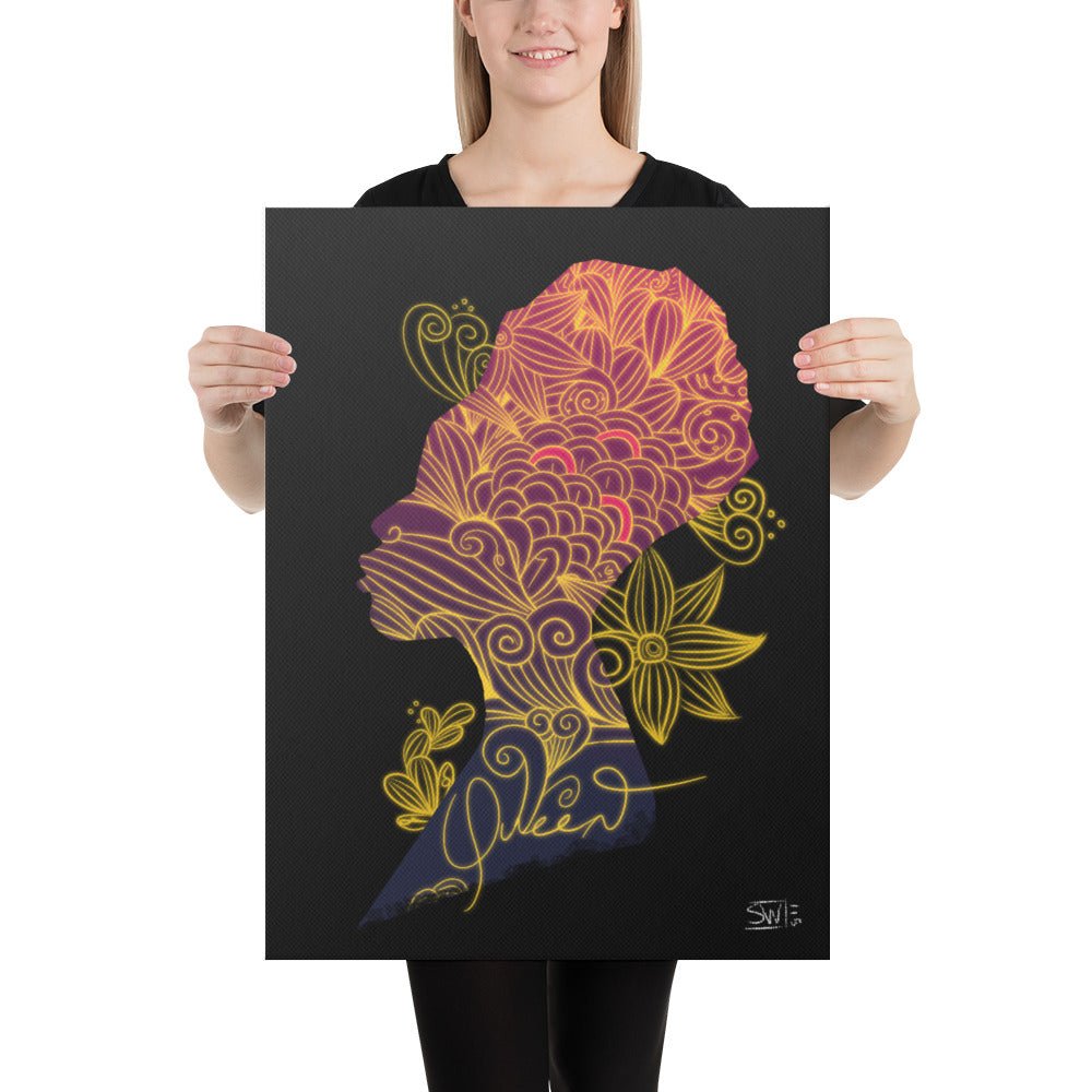 Queen Canvas Print: Black Woman Silhouette Art | Floral Design | Main Street Collective Home Decor