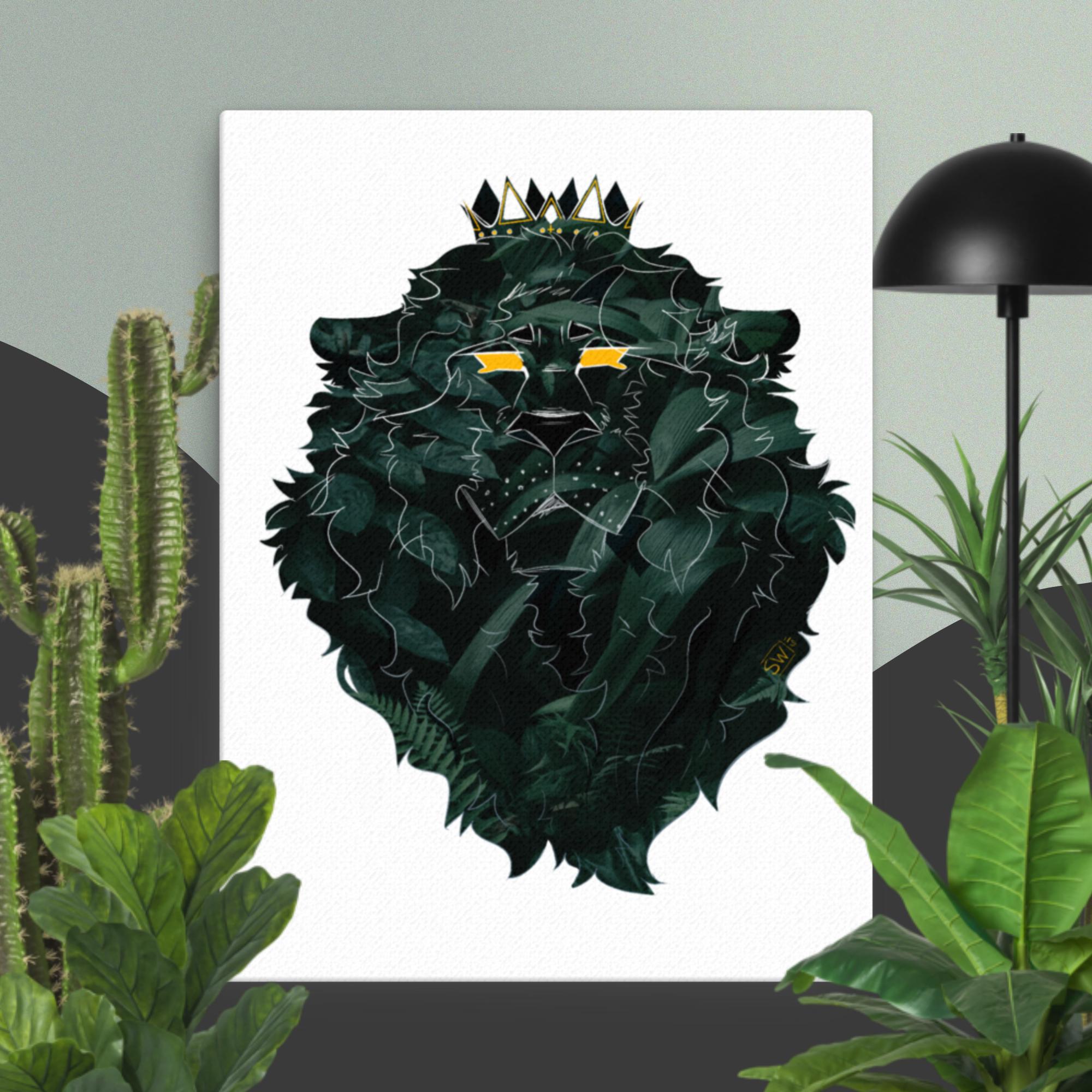 Lion of Judah Canvas Print: Botanical Design, Crowned Lion Art by Main Street Collective - Spiritual Wall Art